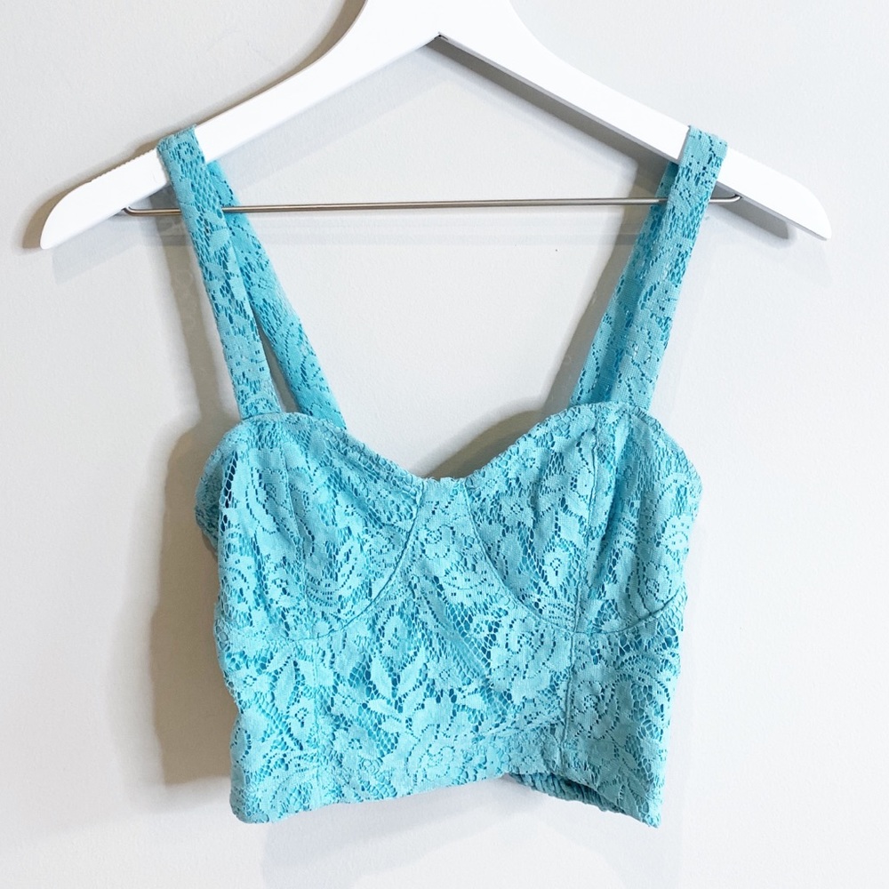 Turquoise Mint Lace Bustier Crop Top